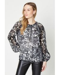 Oasis - Floral Printed Organza Blouse - Lyst