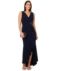 Adrianna Papell - Ruffle Flounce Jersey Gown Dress - Lyst