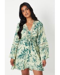 Oasis - Petie Floral Tie Front Kimono Sleeve Tiered Mini Dress - Lyst