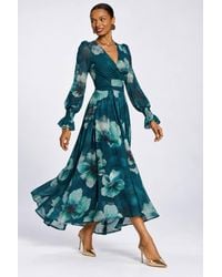 Jolie Moi - Long Sleeve V Neck Mesh Maxi Dress - Lyst
