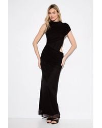 MissPap - Gathered Mesh Cut Out High Neck Maxi Dress - Lyst