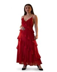 IKRUSH - Gracie V-Neck Tiered Ruffle Backless Maxi Dress - Lyst