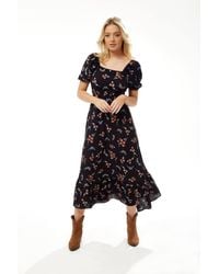 Liquorish - Floral Print Cut Out Back Midi Dress - Lyst