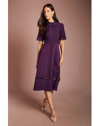 Coast - Bandage Short Sleeve Lace Trim Collared Midi Dress - Lyst