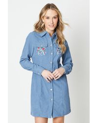 Oasis - Cord Embroidered Pocket Button Shirt Dress - Lyst