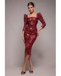 Goddiva - Square Neck Scalloped Lace Midi Dress - Lyst