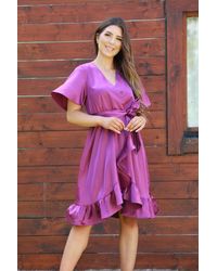 Double Second - Frill Wrap Dress W/ Tea Sleeve - Lyst
