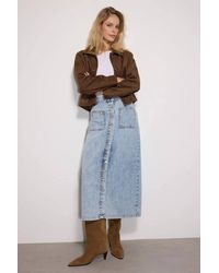 WOVCOR - High Waist Button Front Maxi Denim Skirt W/ Pockets - Lyst