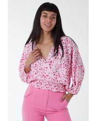 Blue Vanilla - Elasticated Sleeve Wrap Front Elastic Hem Top - Lyst