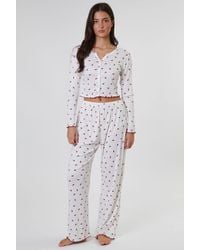 Loungeable - Cherry Printed Ribbed Jersey Long Sleeve & Trouser Set - Lyst
