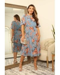 Double Second - Floral Floaty Raglan Sleeve Tiered Dress - Lyst