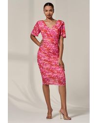 Jolie Moi - Angel Sleeved Floral Mesh Bodycon Dress - Lyst