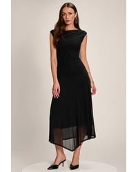 Jolie Moi - Asymmetric Draped Mesh Maxi Dress - Lyst