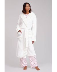 Loungeable - Faux Fur Trim Luxury Fleece Midi Hooded Dressing Gown - Lyst
