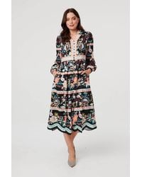 Izabel London - Floral Long Sleeve Buttoned Midi Dress - Lyst