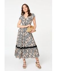 Izabel London - Mosaic Print Lace Cap Sleeve Maxi Dress - Lyst
