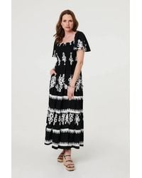 Izabel London - Ikat Print Short Angel Sleeve Maxi Dress - Lyst
