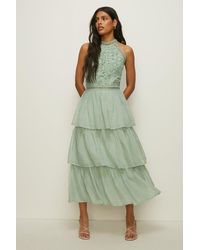 Oasis - Lace Tiered Halter Neck Midi Dress - Lyst