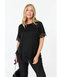 Izabel London - Lace Trim Asymmetric 1/2 Sleeve Top - Lyst