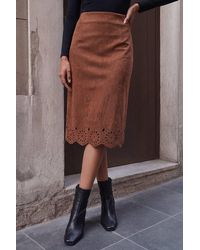 Roman - Faux Suede Laser Cut Pencil Skirt - Lyst