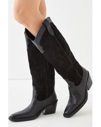 Oasis - Leather And Suede Stitch Detail Western Knee Boot - Lyst