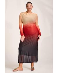 Jolie Moi - Long Sleeve Slash Neck Mesh Maxi Dress - Lyst