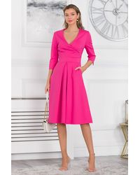 Jolie Moi - Paige 3/4 Sleeve Wrap Dress - Lyst