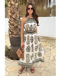 AX Paris - Multi Boho Print Tie Racer Neck Shirred Waist Midi Dress - Lyst