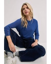 Dorothy Perkins - Denim Crew Neck Button Cuff Sweater - Lyst