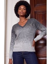 Roman - Sparkly Ombre V-Neck Knit Jumper - Lyst