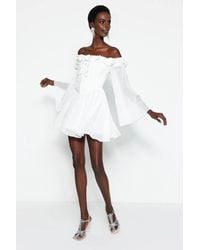 WOVCOR - Shoulder Ruffle Chiffon Mini Dress - Lyst