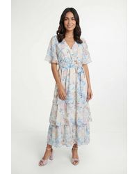 Wallis - Floral Print Ruffle Maxi Dress - Lyst
