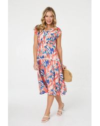 Izabel London - Abstract Lace Trim Cap Sleeve Midi Dress - Lyst