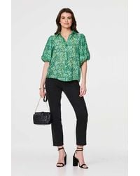 Izabel London - Leaf Print 1/2 Puff Sleeve Blouse - Lyst