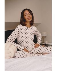 Loungeable - Bow Marl Brushed Knit Round Neck Pyjama Set - Lyst