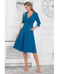 Jolie Moi - Paige 3/4 Sleeve Wrap Dress - Lyst