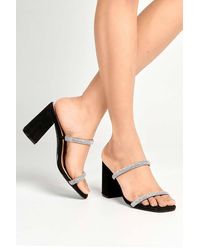Miss Diva - Zayah Faux Suede Diamante Straps Block Heel Mules - Lyst