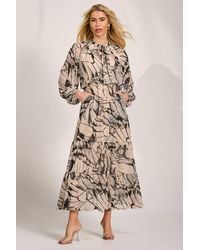 Jolie Moi - Chiffon Long Sleeve Tiered Maxi Dress - Lyst