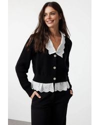 WOVCOR - Cable Knit Polo Collar Button Cardigan - Lyst