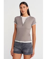 Dilvin - Cotton V-Neck Button T-Shirt - Lyst