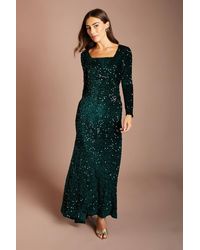 Coast - Square Neck Velvet Sequin Long Sleeve Maxi Dress - Lyst