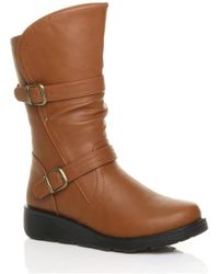 AJVANI - Low Wedge Heel Comfort Calf Biker Boots - Lyst