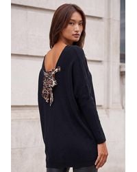 Roman - Animal Print Tie Back V-Neck Jumper - Lyst