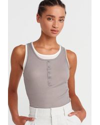 Dilvin - Cotton Ribbed Sleeveless Button Blouse - Lyst