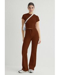 WOVCOR - Stretch Woven Crop Top & Trousers Co-Ord Set - Lyst