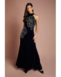 Coast - Velvet Halter Neck Embellished Floral Maxi Dress - Lyst