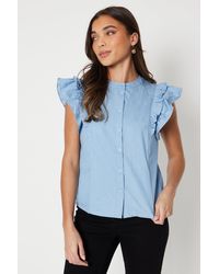 Oasis - Petite Chambray Ruffle Lace Trim Top - Lyst