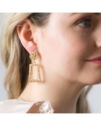 The Colourful Aura - Vintage Hollow Geometric Foil Square Long Drop Statement Earrings - Lyst
