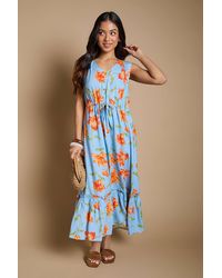 Dorothy Perkins - Petite Sleeveless Drawstring Waist Tiered Maxi Dress - Lyst