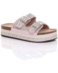 AJVANI - Platform Chunky Sole Diamante Buckle Footbed Sandals - Lyst